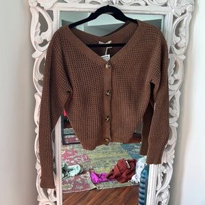 Chenille brown cardigan with tortoise buttons!